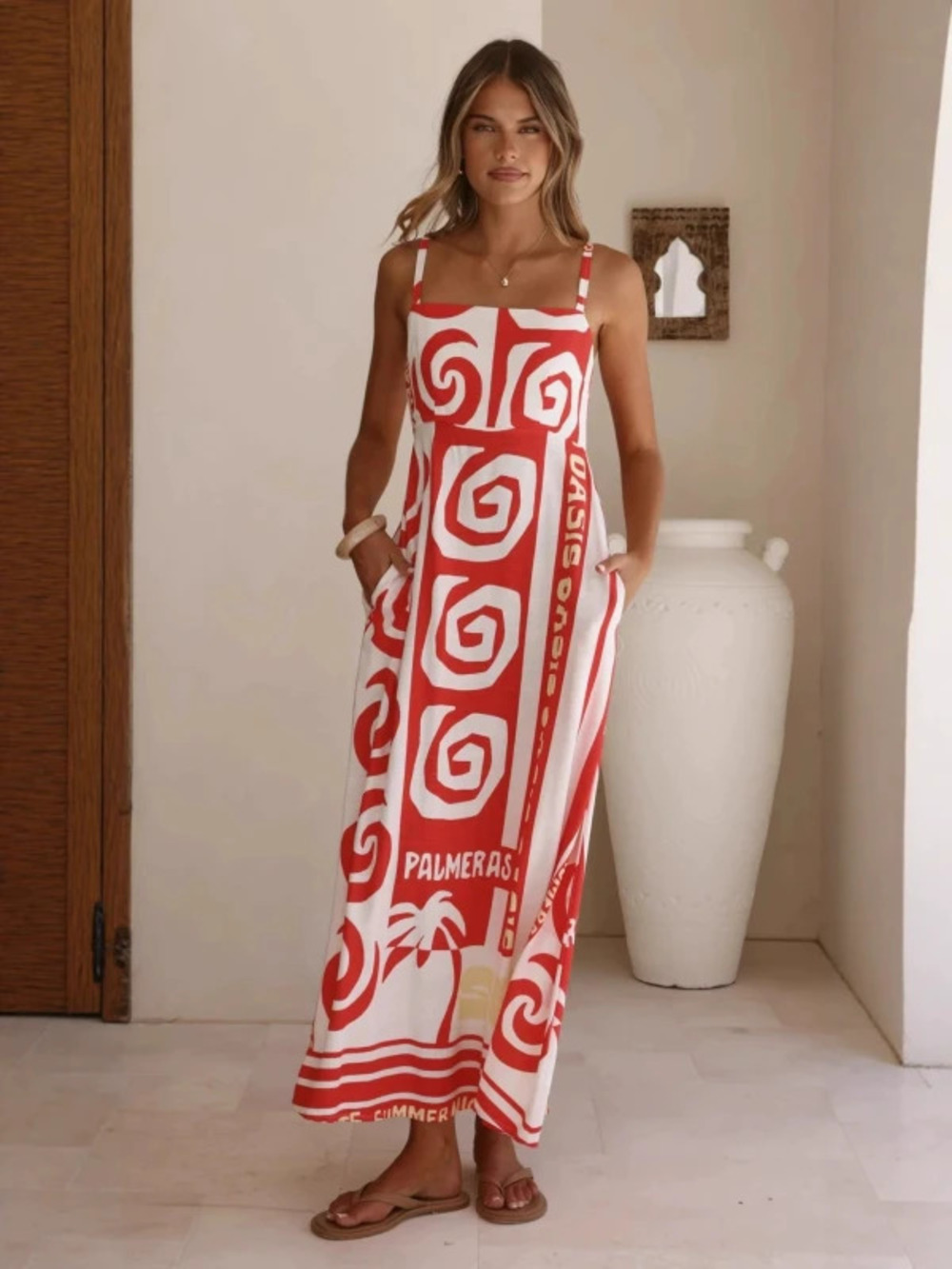 ZARA Xindu Linen Casual Spaghetti Strap Flared Resort Dress